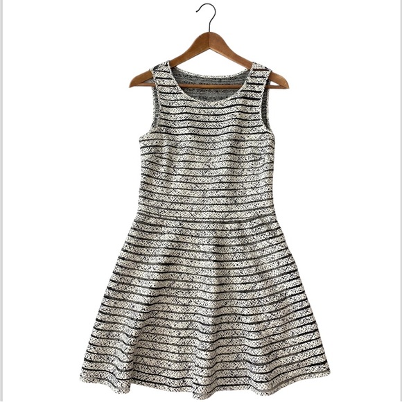 Parker Mesh Ribbed Fit and Flare Silk Lined Mini Dress White Black - Picture 6 of 16